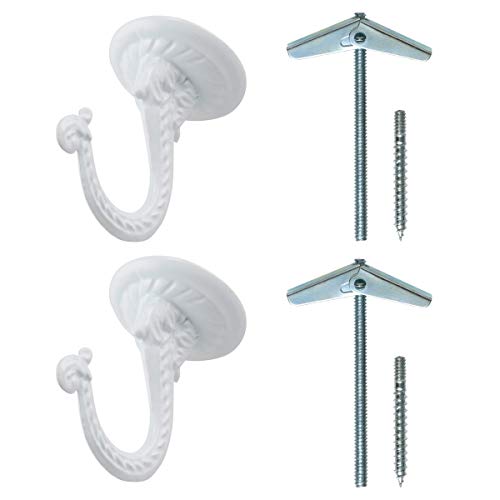 Rocky Mountain Goods Ceiling Swag Hook 2 Pack with Mounting Hardware - 1 1/2 Heavy Duty Swag Hooks for Hanging Planter, Ceiling or Extender Chains - Easy Install with Screws/Brackets (White)