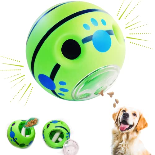 Wobble Giggle Dog Balls for Puppy Small Dog Automatic Adjust Food Dispensing Treat Dispenser Wiggle Wag Talking Ball Dogs Puzzle Feeder Toy Puppy Chew Indestructible Ball for Small Breeds S1-GT005