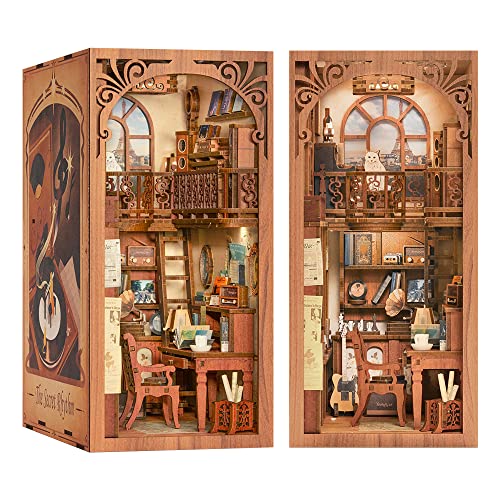 Fsolis DIY Book Nook Kit, 3D Wooden Puzzle Bookend DIY Miniature Dollhouse Kit Decorative Bookcase Book Nook Shelf Insert Book Shelf Decor Mayberry Street Miniatures Diorama Kit(SZ03)