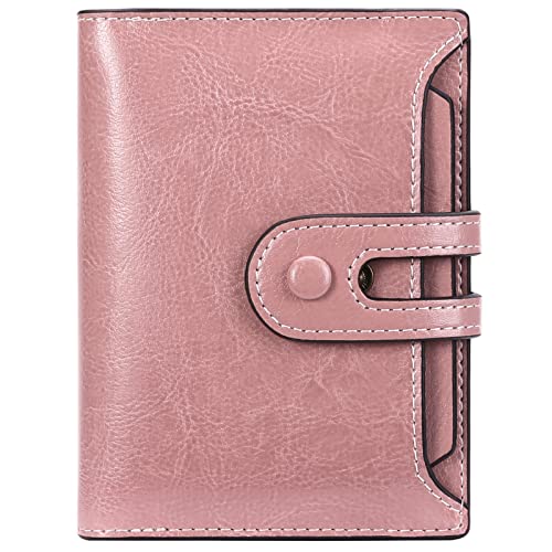 GOIACII Small Womens Wallet RFID Blocking Bifold Genuine Leather Purse with Zipper Coin Pocket ID Window