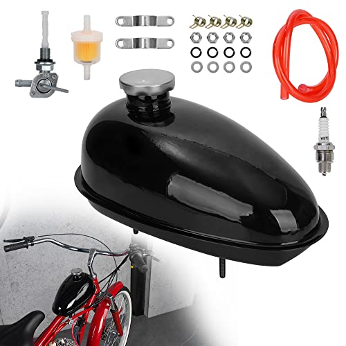 3L 0.79 Gallon Mini Bike Gas Tank Fuel Tank with Cap & Spark Plug & Petcock & Fuel Line & Fuel Filter for 2 stroke 49cc 60cc 66cc 80cc Engines Motorized Bicycle Motor Bikes