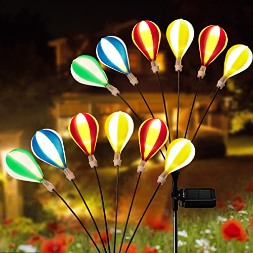 NBQQ Solar Garden Lights,Outdoor Solar Hot Air Balloon Decorative Lights,Upgrade Solar Firefly Light 2 Packs of 12 Solar Lights Outdoor Decoration, Wind Swing, Garden Courtyard Path Lawn Decoration