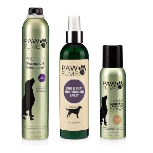 Pawfume Skin & Coat Moisturizing Spray + Dog Shampoo and Conditioner + Premium Grooming Spray