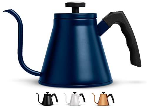 Kook Stovetop Gooseneck Kettle with Thermometer, for Pour Over Coffee & Tea, Temperature Gauge, Electric, Compatible for Gas Stovetop, 3 Ply Stainless Steel Base, 27 oz