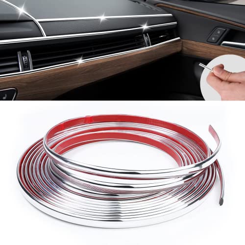 16Ft(5M) Car Trim Strip Self-Adhesive, Automotive Side Body Chrome Moulding Car Exterior Accessories for Men, DIY Car Trim Line Molding for Car Decoration Window Bumper Scratch-Proof Chrome Silver