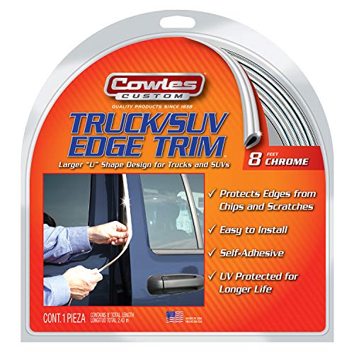 Cowles S37204-8 Feet of Chrome Truck/SUV Door Edge Guards, U-Shape PVC Edge Trim Stays on with Self Adhesive Hot Melt Glue Protects from Scratches/Dings and Opening into Walls or Other Cars