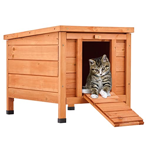 CO-Z Rabbit Hutch and Guinea Pig House with Ramp, Outdoor Pet Hutch Wooden House for Rabbits Guinea Pigs Hens Ducks, Raised Weatherproof Rabbit Home Guinea Pig Enclosure Outdoor Cat Shelter, Wood