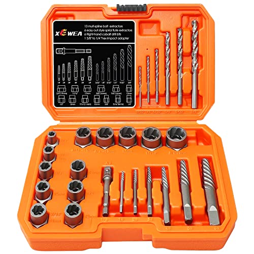 XEWEA 26Pcs Screw & Bolt Extractor Set and Right Drill Drill Bit Kit, Easy Out Broken Lug Nut Extraction Socket Set for Damaged, Frozen,Studs,Rusted, Rounded-Off Bolts, Nuts & Screws