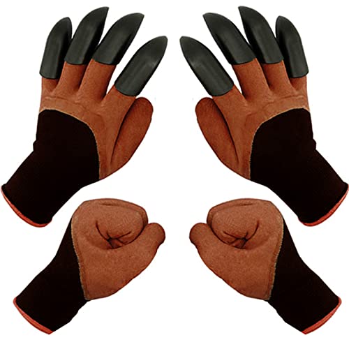 FONIRRA Garden Gloves With Claws 2 Pairs for Digging Weed Pulling Washable Garden Finger Claws Gloves Outdoor Protective Work Gloves Brown