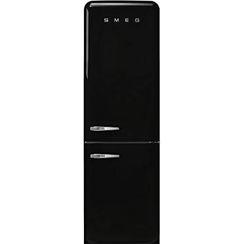 Smeg FAB32 50's Retro Style Aesthetic Bottom Freezer Refrigerator with 11.17 Cu Total Capacity, Multiflow Cooling System, Adjustable Glass Shelves 24-Inches, Black RIGHT Hand Hinge