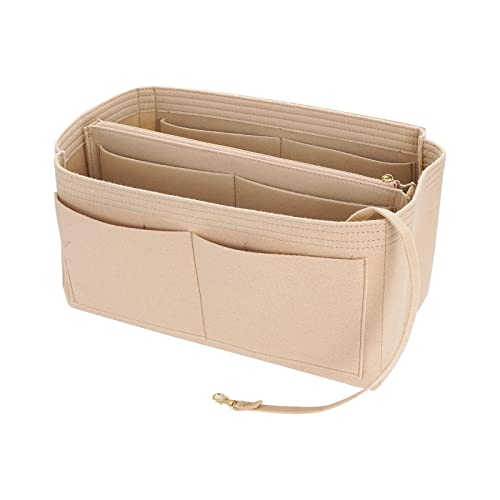 Purse Organizer Insert for Handbags, Premium Felt Organizer with Zipper Pocket, Fit Speedy 35 (Large, Beige)