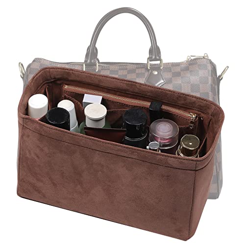 KESOIL Suede Velvet Tote Bag Organizer Insert, Luxurious Neverfull GM Organizer Speedy 35 Insert, (Brown-Velvet, X-Large)