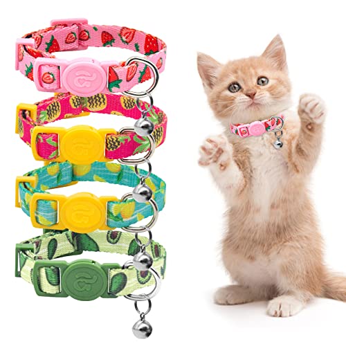 azuza 4 Pack Cat Kitten Collar Breakaway with Bell Quick Release Safe Buckle Adjustable Cat Kitten Collar