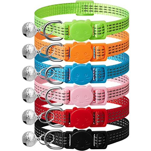 Upgraded Version 6 Pack Reflective Cat Collars with Bell,Breakaway Safety Kitten Collar,Adjustable 7''-12'',for Girl Boy Cats,Pet Supplies,Stuff,Accessories