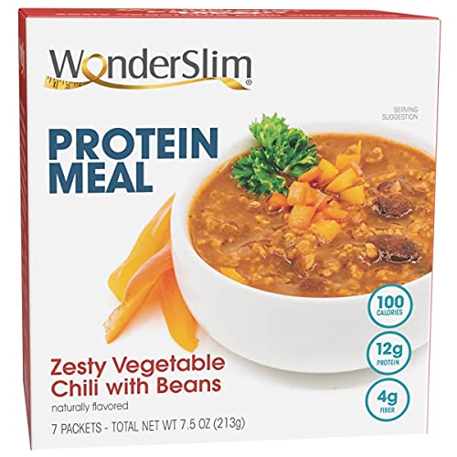 WonderSlim Protein Meal, Zesty Vegetable Chili w/Beans, 100 Calories, 12g Protein, 4g Fiber (7ct)