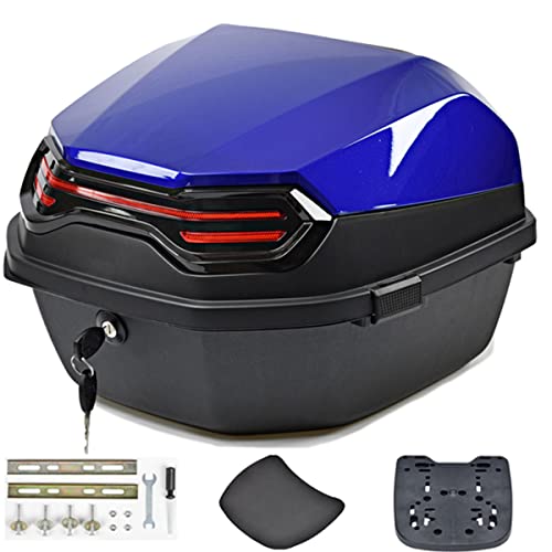 RSTJ-Wjf Motorcycle Tour Tail Box Trunk Luggage Top Lock with Mounting Plate and Accessories, 35L Large Capacity Scooter Storage Carrier Case,Blue 4