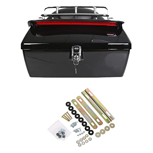 Black Motorcycle Trunk Tail Box Luggage Universal w/Top Rack & Backrest & Tail Light 8" X 8 "
