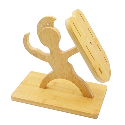 Bamboo Knife Block without Knives, Warrior Shape Kitchen Knife Block Holder, 7 Holes Knife Holder Stand(without Knives)