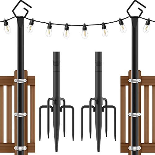 AILBTON 2 Pack 10Ft String Light Poles,Light Poles for Outside String Lights,Outdoor Light Poles with Fence Brackets for Hanging String Lights,Metal Poles Stand for Deck Patio Backyard
