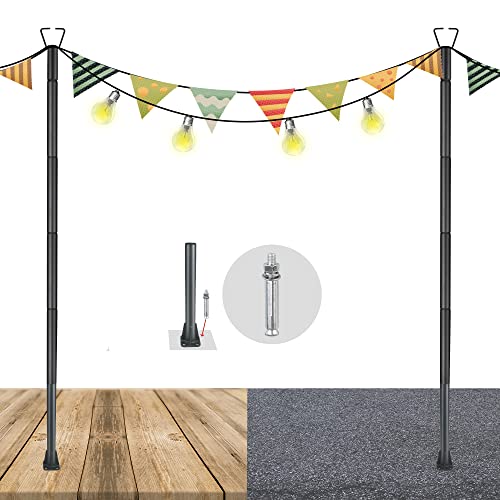 Avanz Outdoor String Light Poles Use on Hard Ground, Deck.10ft Heavy Duty Light Poles for Your Garden, Patio, Wedding, Party, Birthday, Festive and More - Black - Pack of 2