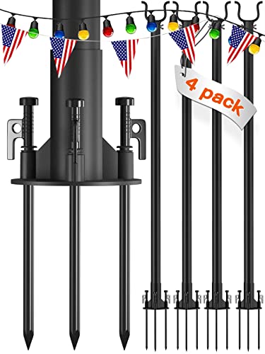 addlon 4 Pack String Light Poles Pro 10ft, Aluminum Waterproof Harder Outdoor Poles with Hooks for Hanging String Lights for Patio, Garden, Wedding, Parties - Classic Black