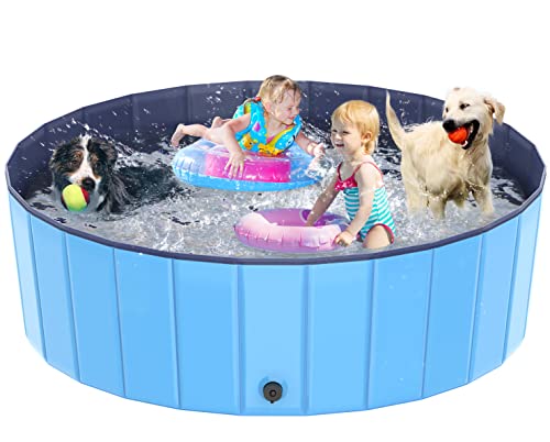 Foldable Dog Pool, Collapsible Hard Plastic Dog Swimming Pool Large(48" *X15.8), Portable Bath Tub for Dogs and Cats, Pet Wading Pool for Indoor Outdoor