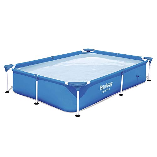 Bestway Steel Pro 87 Inch x 59 Inch x 17 Inch Rectangular Metal Frame Above Ground Outdoor Backyard Swimming Pool, Blue (Pool Only)