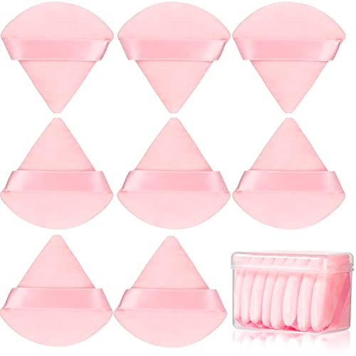 8 Pcs Cotton Powder Puff Face,JASSINS Triangle super soft Both dry and wet Makeup Setting Puff,For Concealer/Loose Powder/Body Powder/Foundation/Blush Makeup Sponge Set (Pink)