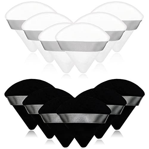 12 Pieces Cosmetic Powder Puff,2.76 inch Portable Soft Sponge Setting Face Puffs,Triangle Velvet Powder Puff with Ribbon Band Handle for Loose Powder Body Powder Makeup Tool