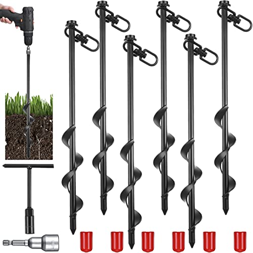 Ground Anchors Heavy Duty Tent Stakes for Swing Set Ground Anchors Screw in Kit Earth Anchors for Trampoline Camping Tent Canopy Carport Sheds Anchor Kit (6 Pcs)