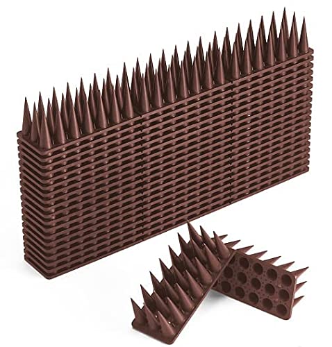 BORHOOD Bird Spikes, 20 Pack Bird Deterrent Spikes Outdoor for Pigeons and Other Small Birds Squirrel Cat Raccoon Spikes for Outside to Keep Birds Away-Brown