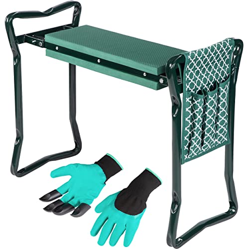 Abco Tech Garden Stool & Kneeler - Kneeler & Stool for Gardening, Foldable Garden Seat for Storage, Gardening Tools for Women, Great Gardening Gifts for Women, Bench Comes with Tool Pouch & Gloves