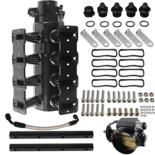 YESHMA For LS LS1 LS2 LS3 LS6 Intake Manifold with Throttle Body Compatible with Chevy 4.8L 5.3L 5.7L 6.0L (92MM Black)