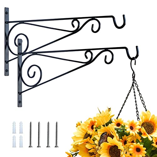 GIRONY Plant Hanger Bracket Hanging Heavy Duty Hand Forged Black Wrought Iron Farmhouse Vintage Style Macrame Metal Decorative Plant Hooks for Wall Outdoor Indoor Large15 in Holds to 20 Lbs 2pc