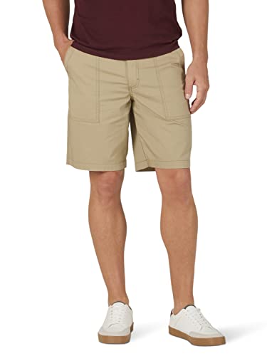 Lee Men's Extreme Motion Relaxed Fit Utility Flat Front Short, KC Khaki, 34