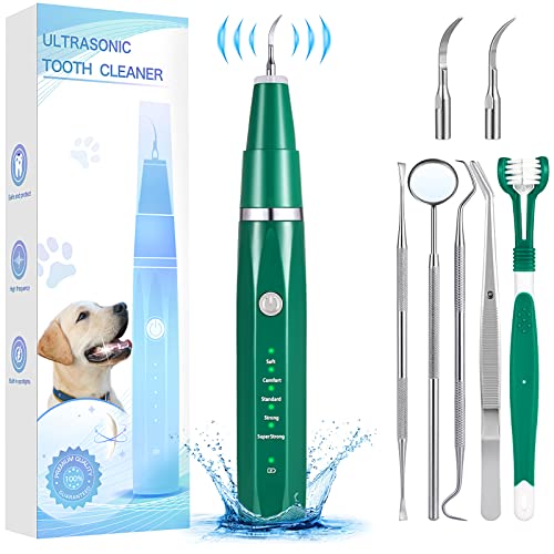 havit Ultrasonic Tooth Scaler for Dogs, 5 Cleaning Modes Dog Plaque and Tartar Remover with Built-in LED Light, Dog Teeth Cleaning Kit with Dog Toothbrush for Dog and Cat Dental Care - Green