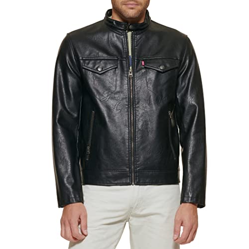 Levi's Men's Faux Leather Trucker Racer Jacket, Black, X-Large