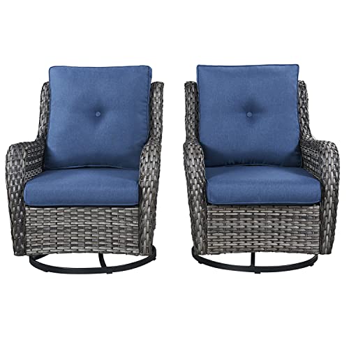 Rilyson Wicker Rocking Chair Swivel Chairs - 2 Piece Rocker Patio Chairs Set Rattan Rocking Chair for Outdoor Porch Deck Garden Backyard (Mixed Grey/Blue)