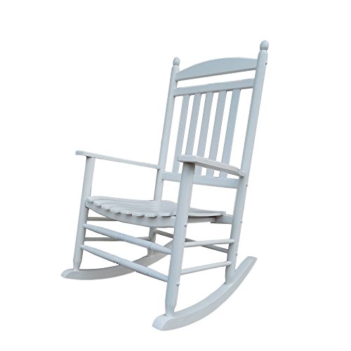 Rocking Rocker-A040WT White Wood Porch Rocker/Outdoor Rocking Chair -Easy to Assemble-Comfortable Size-Outdoor or Indoor Use