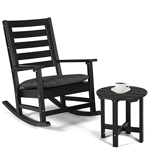 HOPUBUY Outdoor Rocking Chair Set of 2, All Weather Resistant Durable Plastic Patio Rocking Chair, Rocker Chair for Porch Garden Yard Living Room, Black