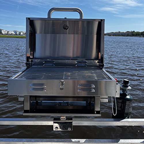 Pontoon Boat Grill - Adjustable Railing Mount - Fits 1 1/4 Square Rail - Stainless Steel