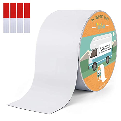 Yirilan RV Roof Sealant Tape - 4 Inch x 50 Feet White Roof Patch for Camper Roof Repair,UV-Resistant and Weatherproof