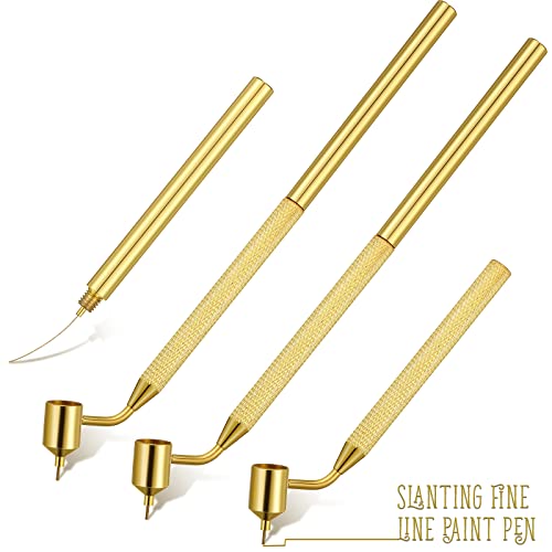 2 Pieces Detailing Fine Painting Pen Gold Fluid Writer Touch up Paint Applicator Pen Precision Paint Pen for Rock Chips and Scratch Repair 0.5mm Tip Brass Construction