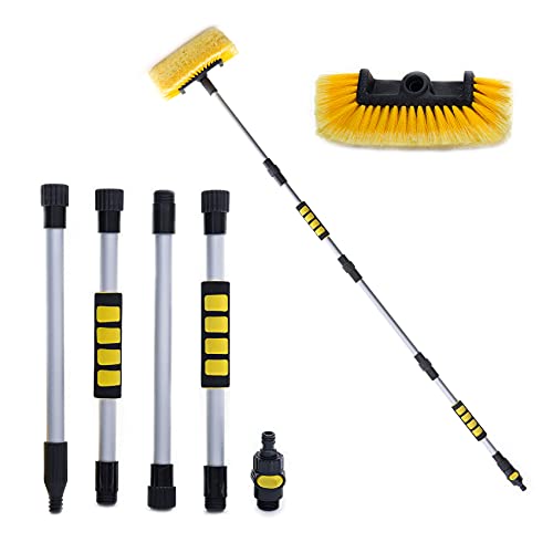 ANLINKIN Car Wash Brush with Long Handle,10 inch Yellow Soft Bristle Brush Head,60 inch Water Flow Handle with an ON or Off Switch,Car Washing Brush with Hose Attachment for Car,Truck,SUV,RV and More