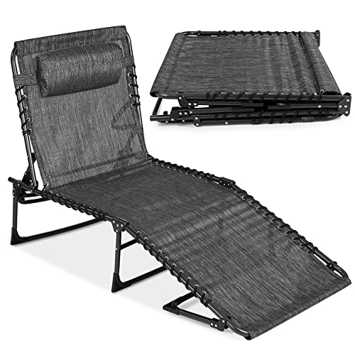 Best Choice Products Patio Chaise Lounge Chair, Outdoor Portable Folding in-Pool Recliner for Lawn, Backyard, Beach w/ 8 Adjustable Positions, Carrying Handles, 300lb Weight Capacity - Gray