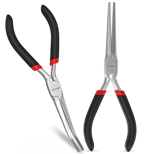 6 Inch Long Needle Nose Pliers Set 2 PCs  Heavy Duty Carbon Steel, Insulated, Non-Serrated, Long Nose Pliers with PVC Coating & Rust Proof Finish for Long Reach