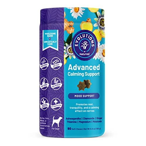Evolutions by NaturVet Advanced Calming Support 90ct Soft Chews for Dogs - Ashwagandha, Chamomile, Ginger, Thiamine, Magnesium, Melatonin - Helps Promote Rest, Tranquility, Calming Effect on Nerves