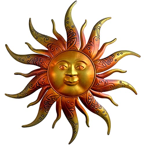 Daogtc Metal Sun Wall Art Decor-17.3 inches Rustic Retro Metal Sun Hanging Decoration for Indoor Outdoor,Metal Sun Art Sculpture for Home Garden Farmhouse Yard Patio Fence Living Room Bedroom(Gold)