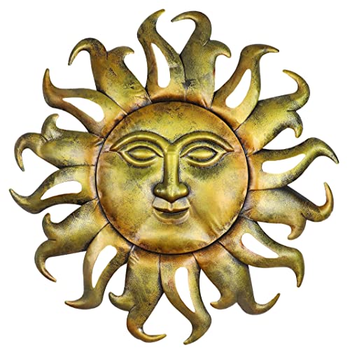 TOPIA 21in Metal Sun Wall Decor Metal Sun Decor Outdoor Sun Wall Art Metal Sun Face Art (21 Inch Gplden-Multi)