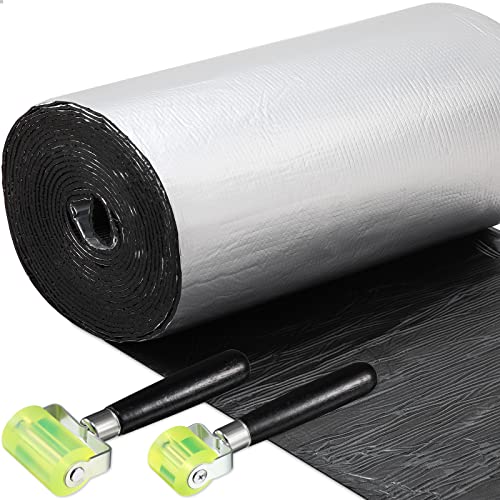 196 Mil 53.9 Sqft Car Heat Sound Insulation Mat Automotive Noise Deadening Mat with 2 Rubber Roller Auto Sound Deadener Self Adhesive Heat Sound Insulation for Car Hood Ceiling Door 20 x 394 Inch